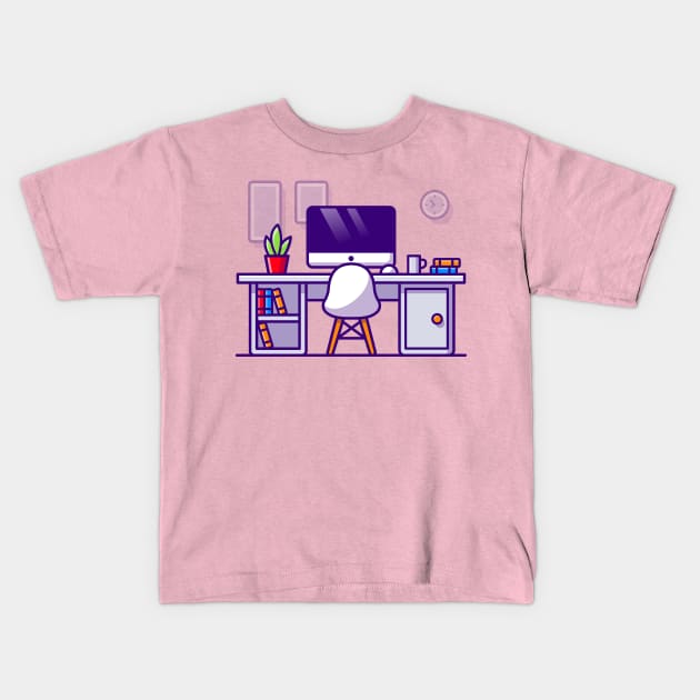 Workspace Cartoon Illustration Kids T-Shirt by Catalyst Labs